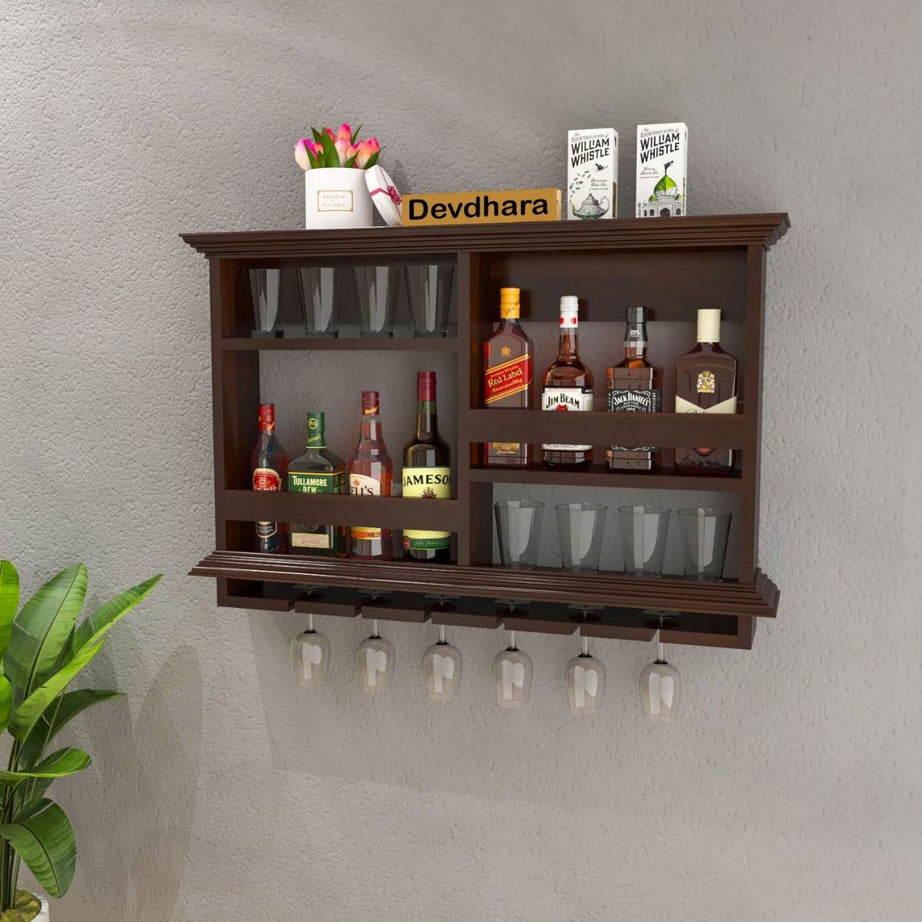 Furnelift Wall Hanging Design Bar Cabinet for Home - Perfect for Wine and Glass Storage