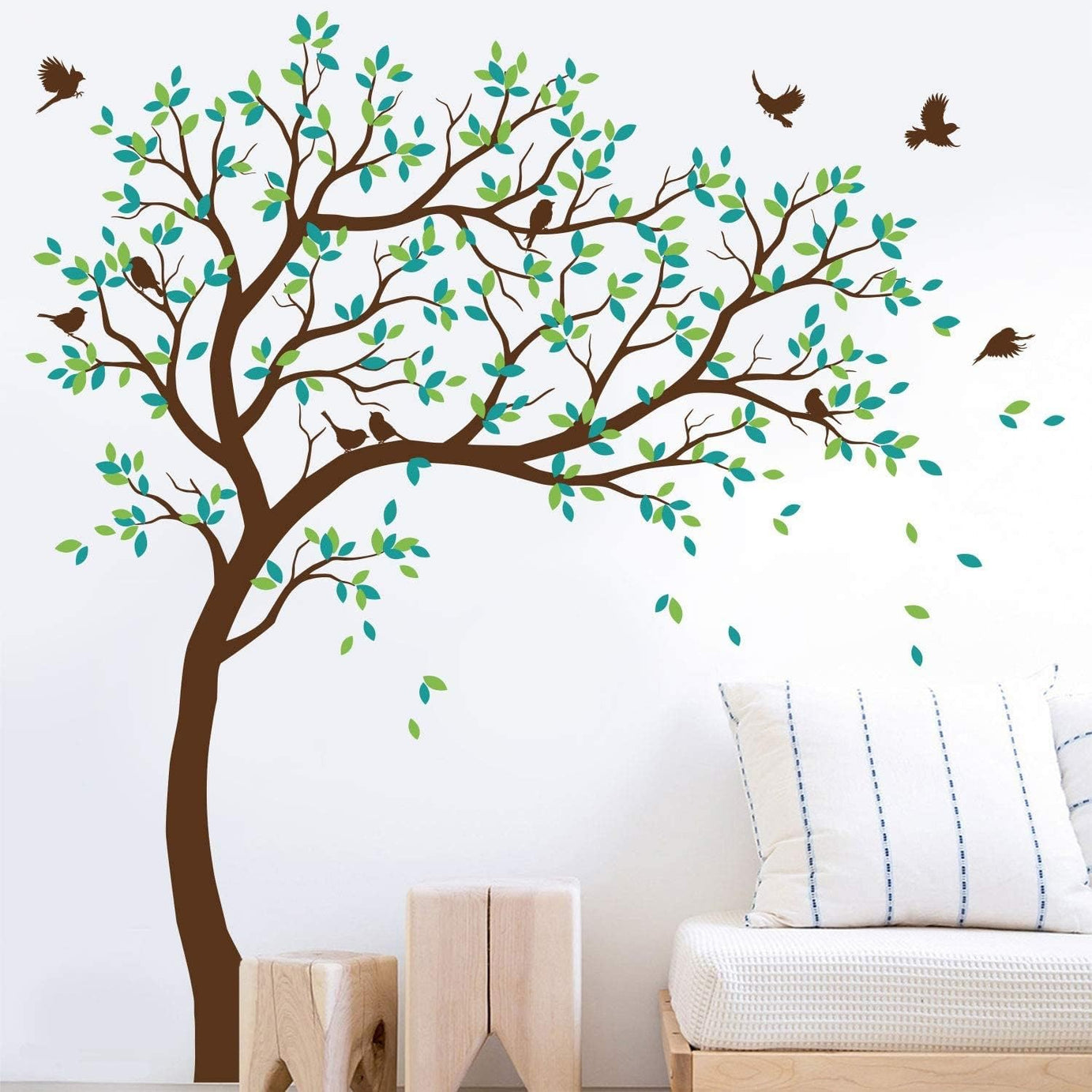 Large Tree Wall Decals Nursery Wall Tree Stickers with Birds,Leaves, Nature Wall Sticker Self Adhesive Sticker Stunning Tree Wall Art Wall Decor 100 CM