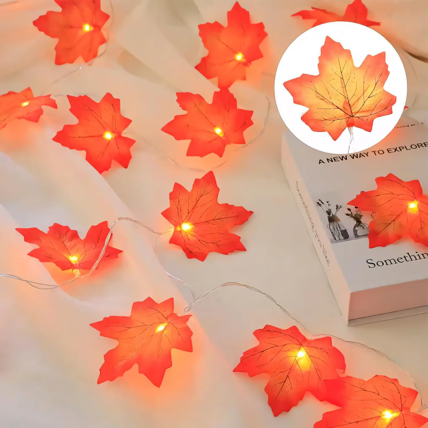 One94Store Plastic Maple Leaves String Lights, 9Ft Summer Party Light String With 14 Maple Leaves Lights, Fun Fairy Garden Maple Light For Beach Home Bedroom Birthday Décor (3 Mtr 14 Led Warm White)