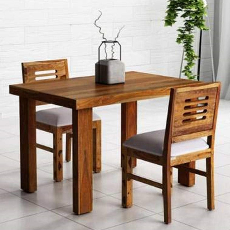 LYCAWOOD Sheesham Wood 2 Seater Dining Table with 2 Cushion Chairs | Wooden Dining Room Set Dinner Table Furniture for Living Room Home Restaurant - Teak Finish