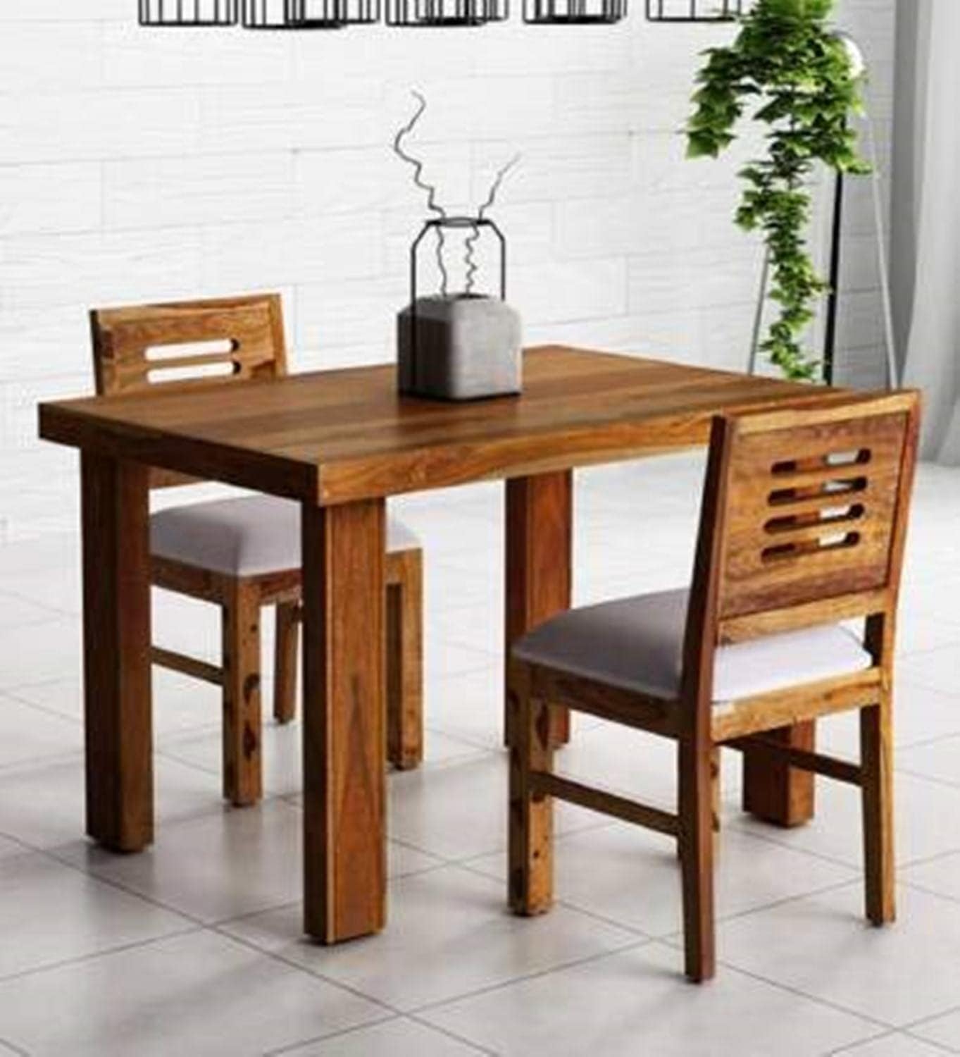 LYCAWOOD Sheesham Wood 2 Seater Dining Table with 2 Cushion Chairs | Wooden Dining Room Set Dinner Table Furniture for Living Room Home Restaurant - Teak Finish