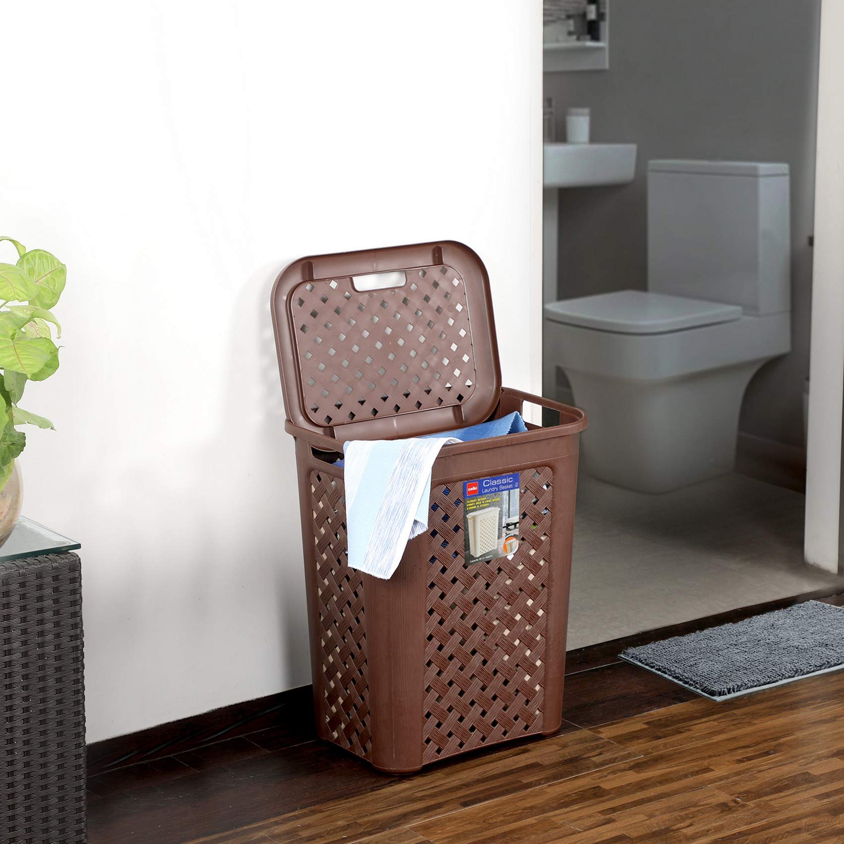 CELLO Classic Plastic Laundry Bag/Basket, 50 Litres, Brown, 33.274 Centimeters, 54.864 Centimeters, 54.9 Centimeters