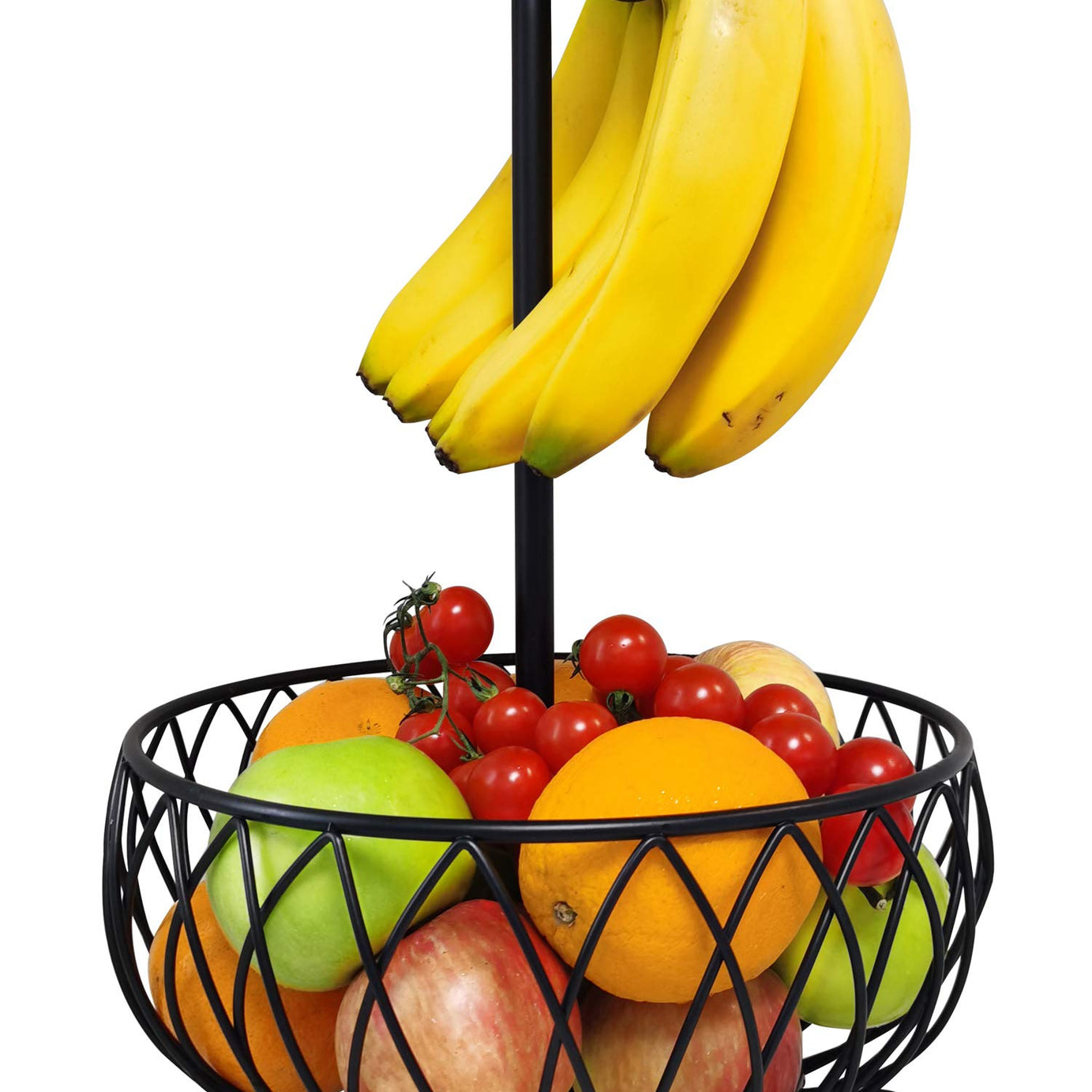 Large Wire Fruit Basket Bowl Stand with Banana Hanger,Fruit Bowl with Banana holder Black