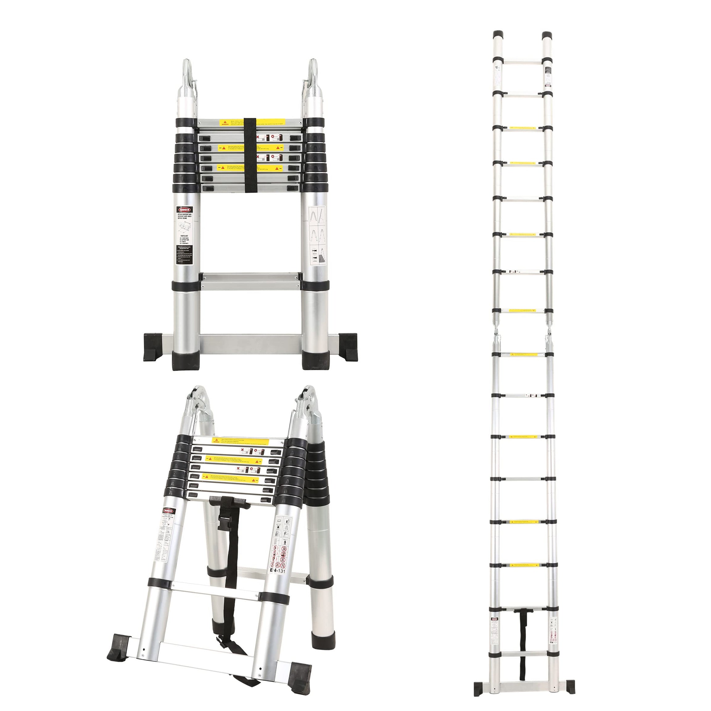 AGARO 5.0m (16.5 ft) Aluminium Telescopic Ladder, 8x2 Steps Foldable Ladder, EN131 Certified, A Type Ladder, Lightweight, Collapsible, Max Load up to 150 Kgs, 5 Meters, 16.5 ft Silver