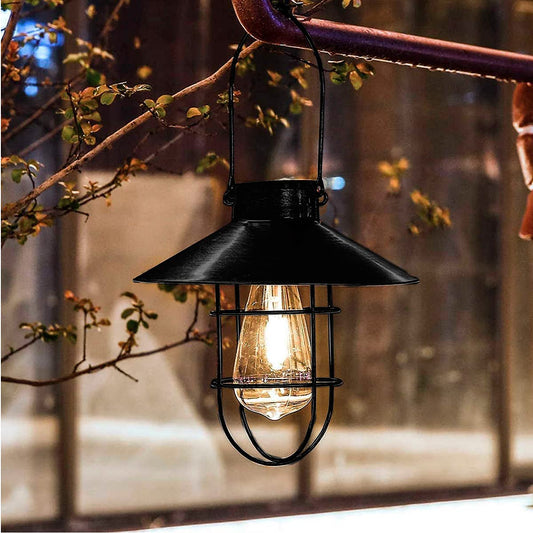 Epyz Solar Light Outdoor Hanging Vintage Metal Solar Lantern Light with Waterproof Edison Bulb Decorative for Patio, Backyard [ Warm Yellow Light , Pack of 1 ]