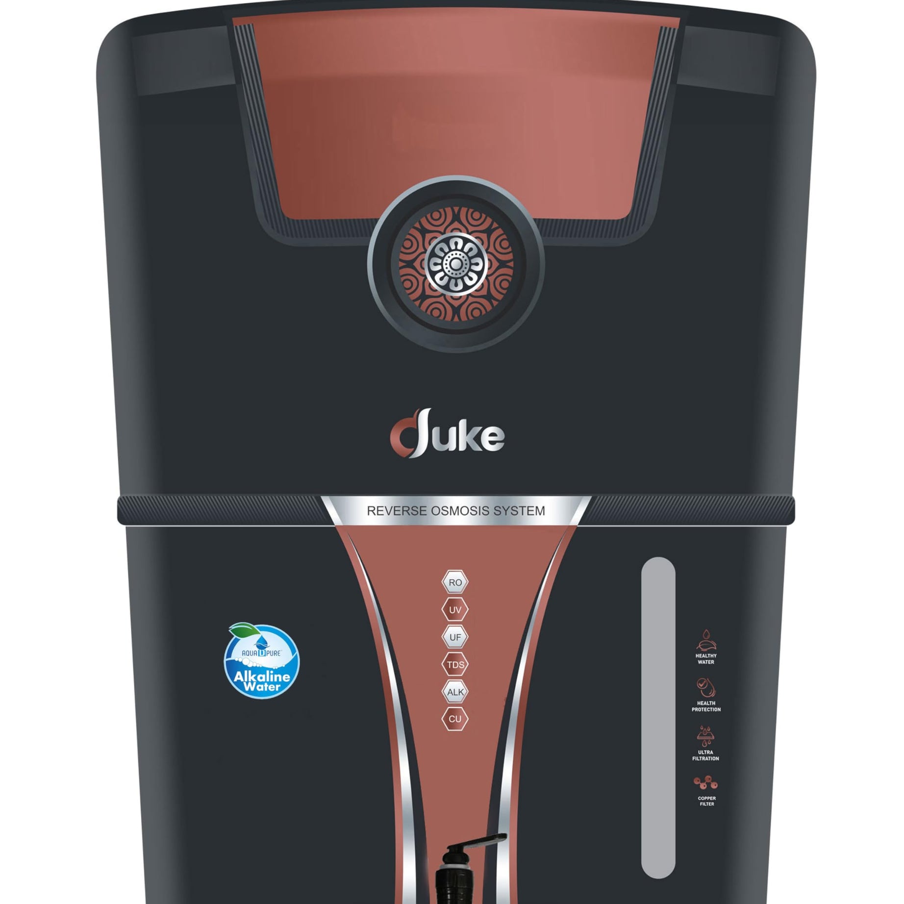 AQUA D PURE Copper + Alkaline RO Water Purifier 12L RO+UV+UF Copper+Bio-Alkaline +TDS Control+UV Purified Water with Goodness of Copper and Alkaline RO Water Purifier, Black