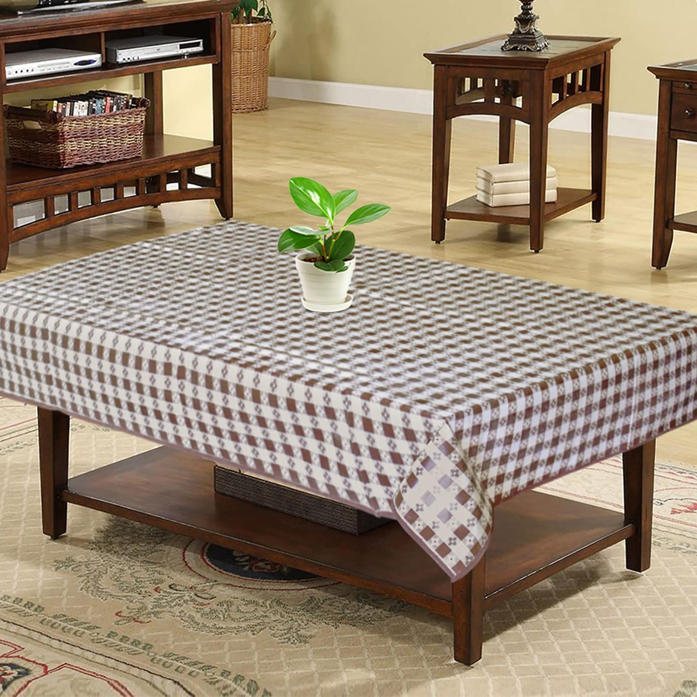 Kuber Industries Floral Print PVC Center Table Cover/Table Cloth for Home Decorative Luxurious 4 Seater, 60"x36" (Brown) 54KM4264