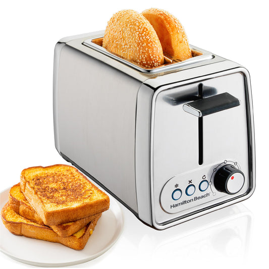 Hamilton Beach Metal 2 Slice Wide Slot Toaster, Bagel & Defrost Settings, Bun Warmer, Shade Selector, Toast Boost, Slide-Out Crumb Tray (925 Watts, Black)