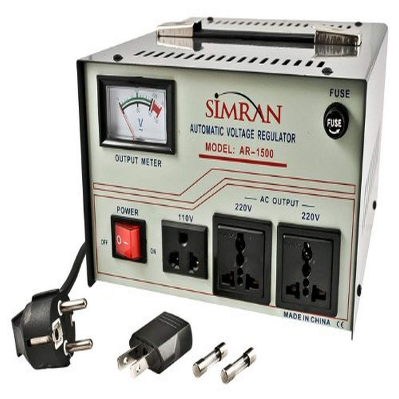 Simran AR-1500 1500-Watt Heavy Duty Voltage Regulator/Stabilizer with Built-In Step Up/Down Voltage Transformer, Grey