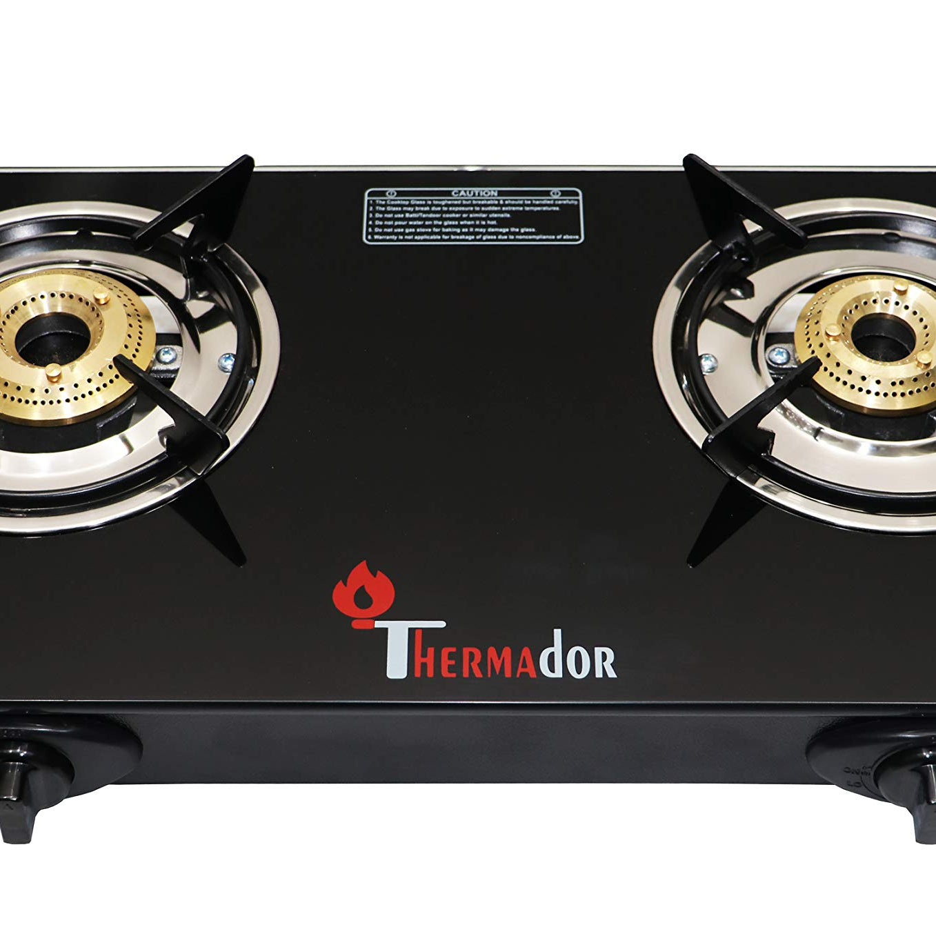 Thermador Toughened ISI Certified Brass Plated Burner Glass Gas Stove (LPG Use Only) (2 Burner Auto Ignition)