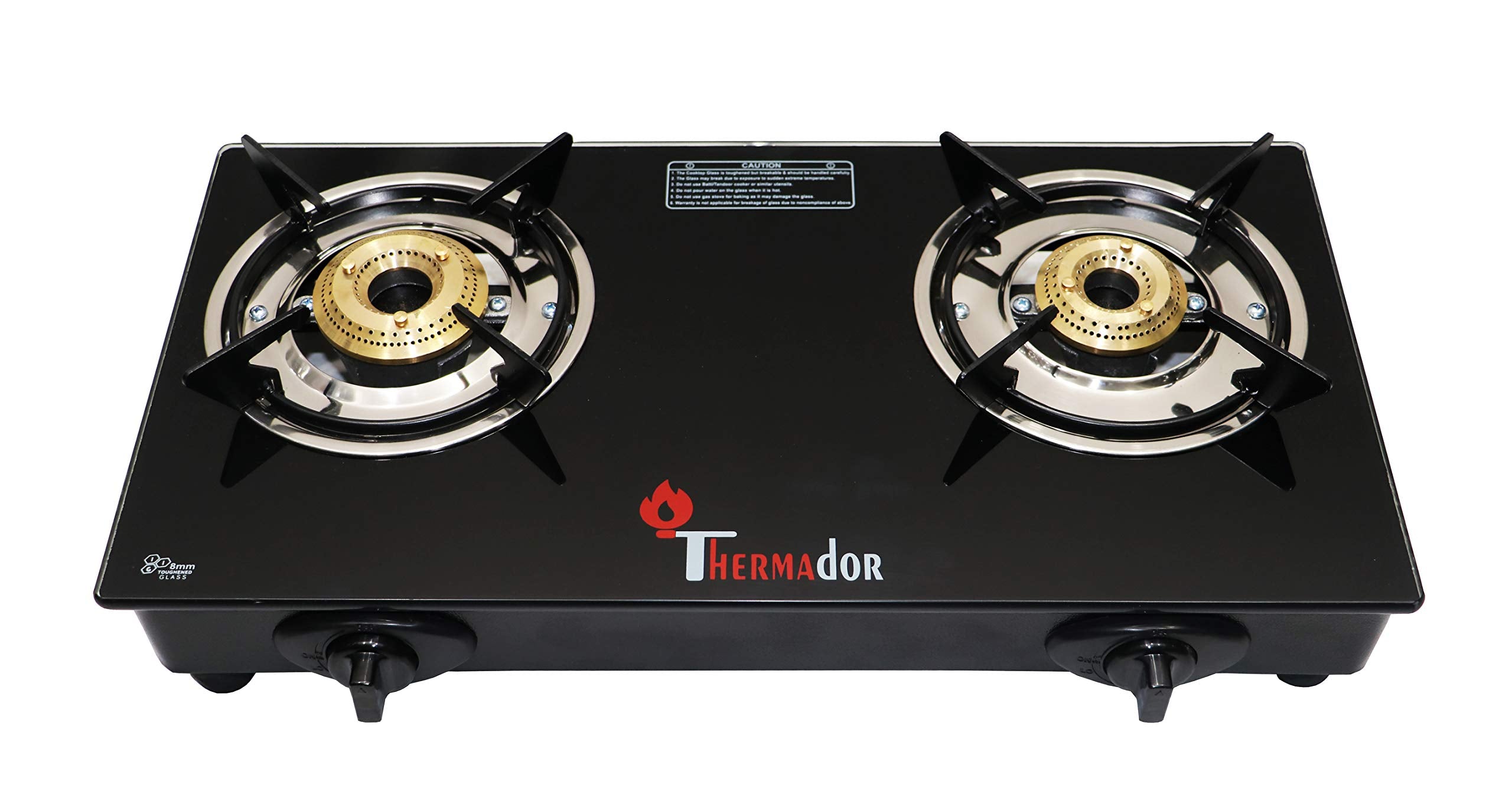 Thermador Toughened ISI Certified Brass Plated Burner Glass Gas Stove (LPG Use Only) (2 Burner Auto Ignition)