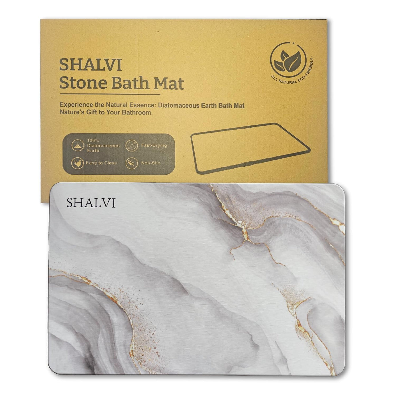 SHALVI Stone Bath Mat, Diatomaceous Earth Bath Mat/Water Absorbing/Non-Slip/Quick Drying, Easy to Clean - Ideal for Bathroom, Shower Floor, Bath Tub & Kitchen Counter (60 X 39 CMS) (White Gold)