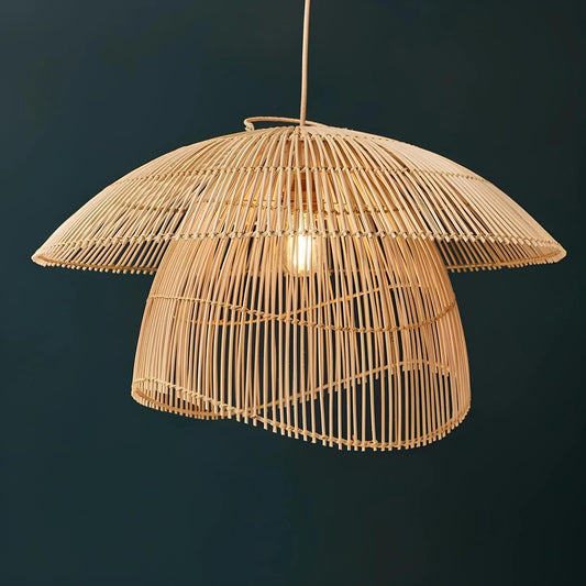 Bamboo Hanging Light for Living Room | Rattan Hanging lampshade for Balcony | Cane indoor outdoor chandelier | Wicker ceiling pendant light boho Decor - Anala - (Bulb Not Included)