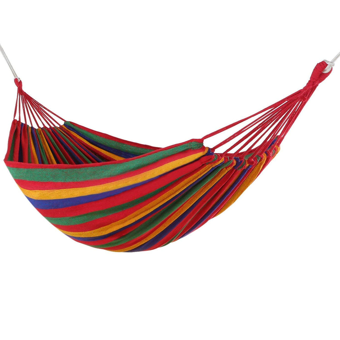 FreshDcart Rich Cotton Fabric Hanging Bed with Rainbow Color Camping Brazilian Foldable Hammock (FDCHR01, Multicolour)