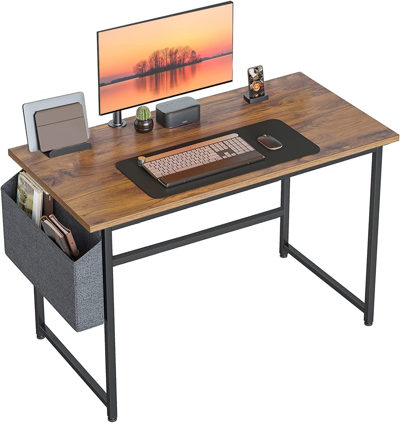 Cubiker Computer Desk, Home Office Writing Study Desk, Modern Simple Style Laptop Table with Storage Bag (32 inch, Deep Brown)