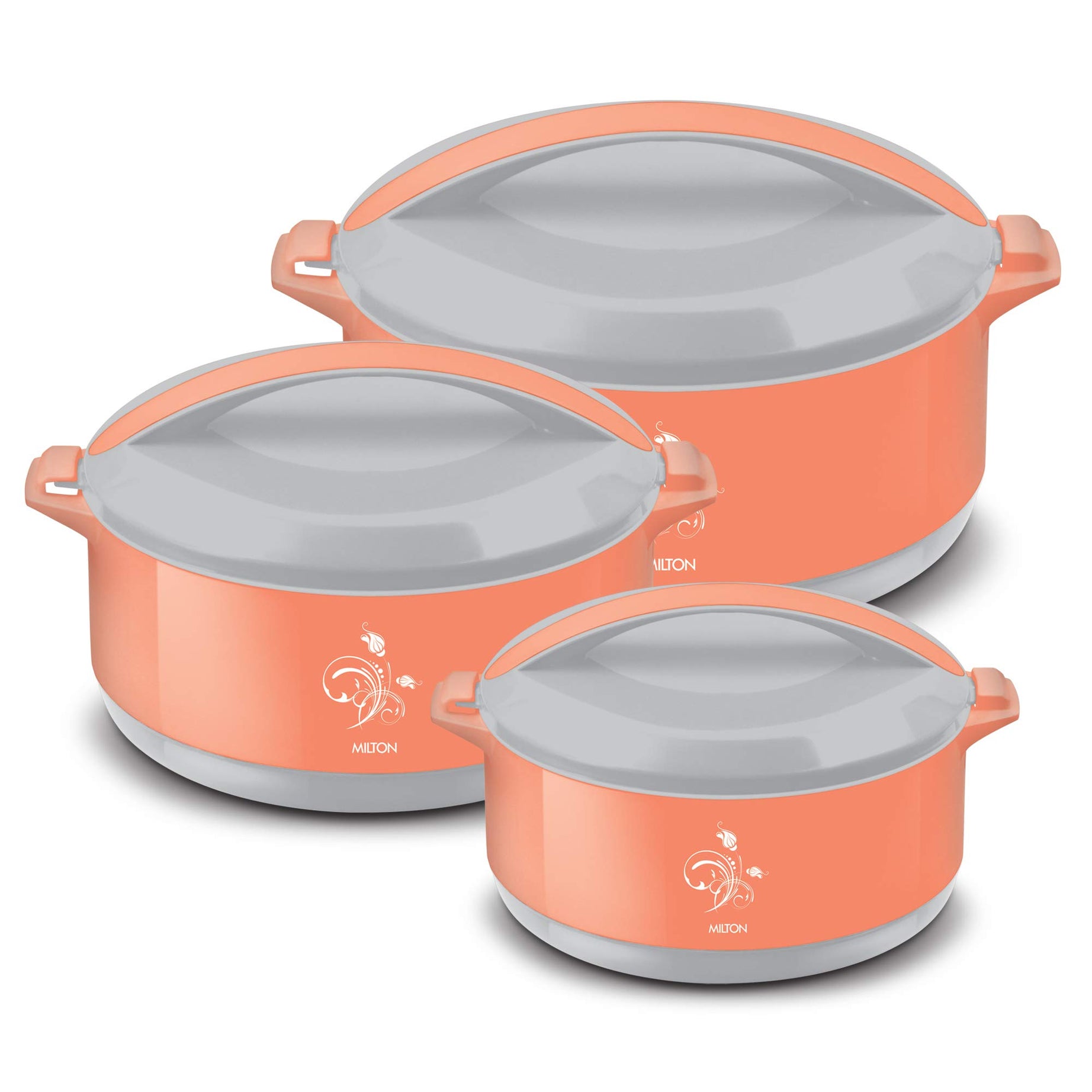 MILTON Divine Jr Inner Stainless Steel Casserole (Set of 3, 430 ml, 830 ml, 1400 ml, Orange)