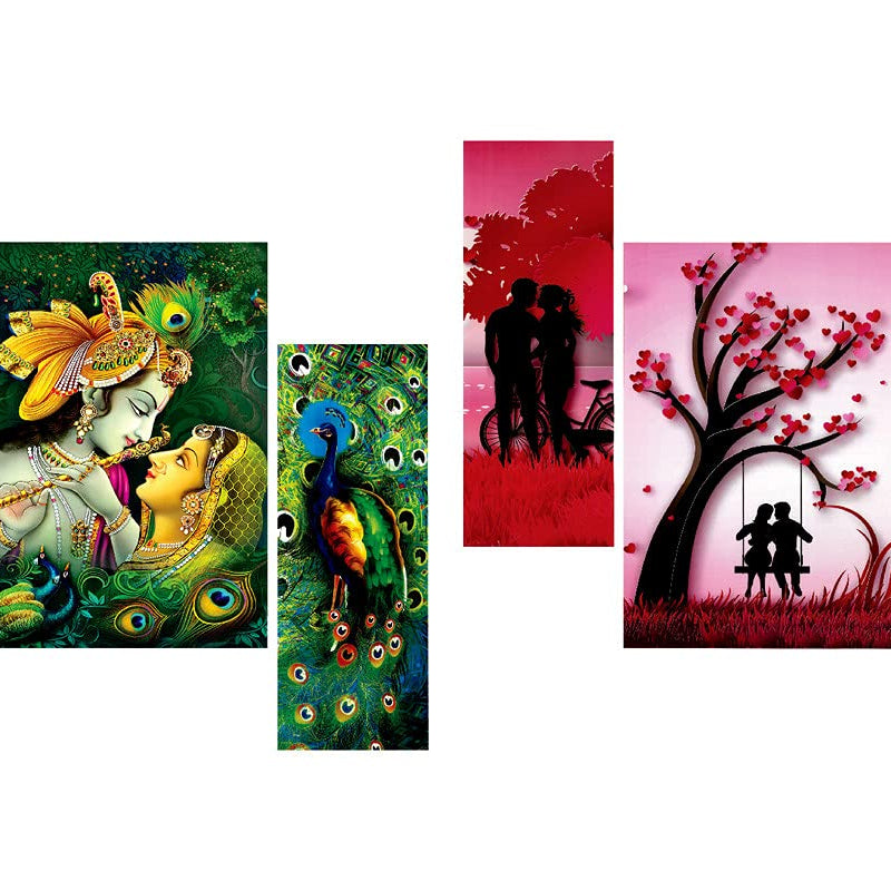 SAF paintings Beautiful Combo - Set of 3 Lord Radha Krishna Flute Love & Peacock Greenery Beautiful & Set Of 3 Couple Beautiful Painting (12 X 18 Inch)