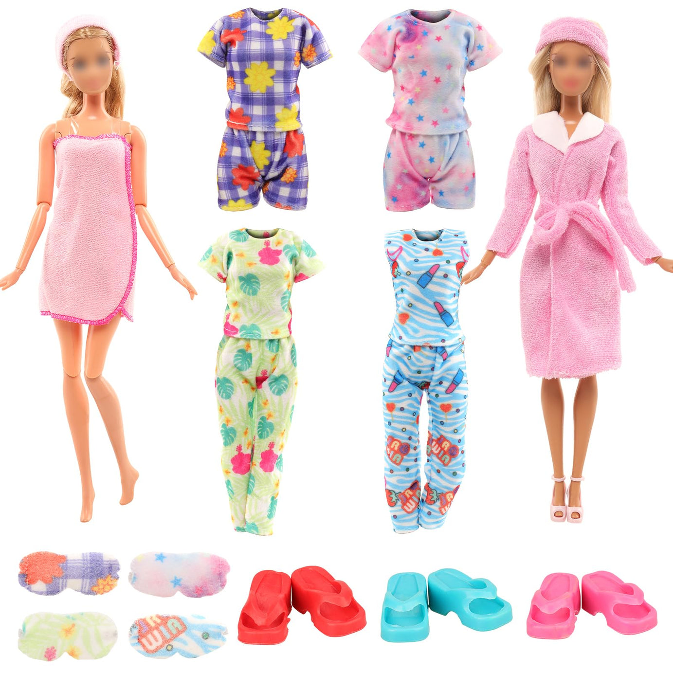 11 Pcs Doll Clothes and Accessories Including 4 Pajamas 1 Bathrobe 1 Bath Towel 2 Scarf and 3 Slippers for 11.5 inch Girl Doll