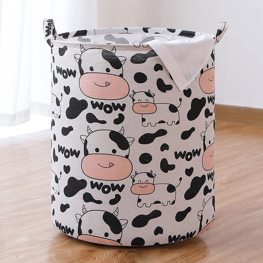 Wolpin Laundry Bag Waterproof Toy Storage, Laundry Storage Dirty Clothes Basket Organizer With Handles Foldable Large (63 L) - Cow Print White,Cotton - 15.75X15.75X19.69 Inch