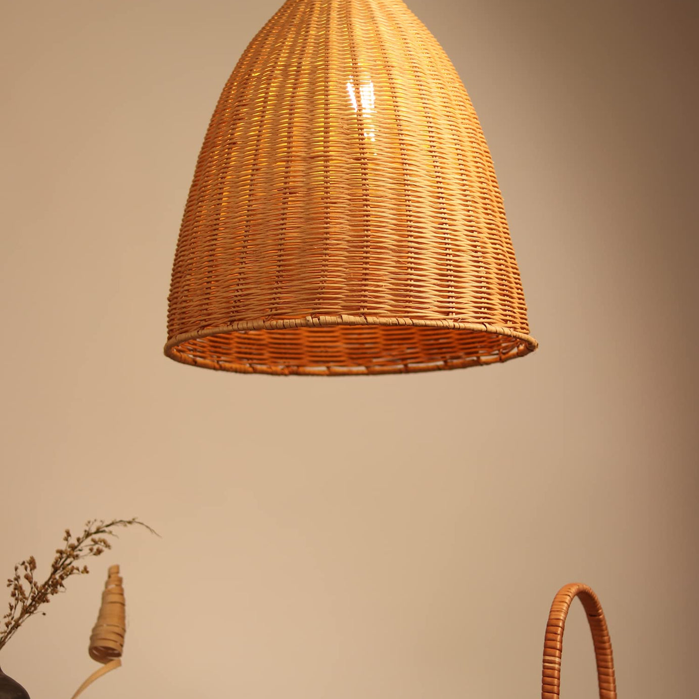 Habere India-All the Cultures Fabricating India Bamboo Lamp shade | Bamboo Pendant Lights | Boho Lamp Shade | Cane Lamp Shade | Rattan Lamp Shade | Wicker Lamp Shade (Diameter 32 CM, Height 32 CM)