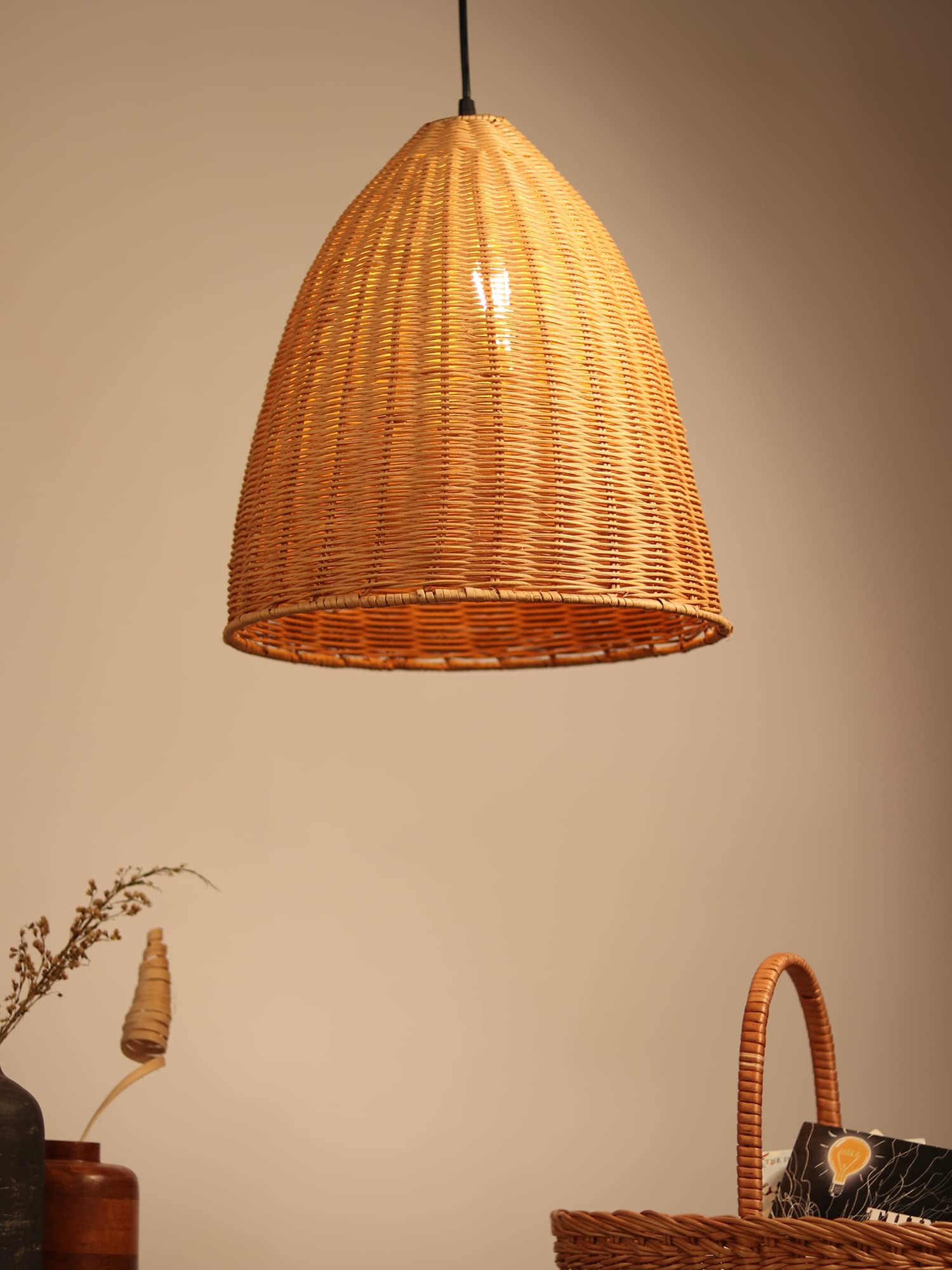 Habere India-All the Cultures Fabricating India Bamboo Lamp shade | Bamboo Pendant Lights | Boho Lamp Shade | Cane Lamp Shade | Rattan Lamp Shade | Wicker Lamp Shade (Diameter 32 CM, Height 32 CM)