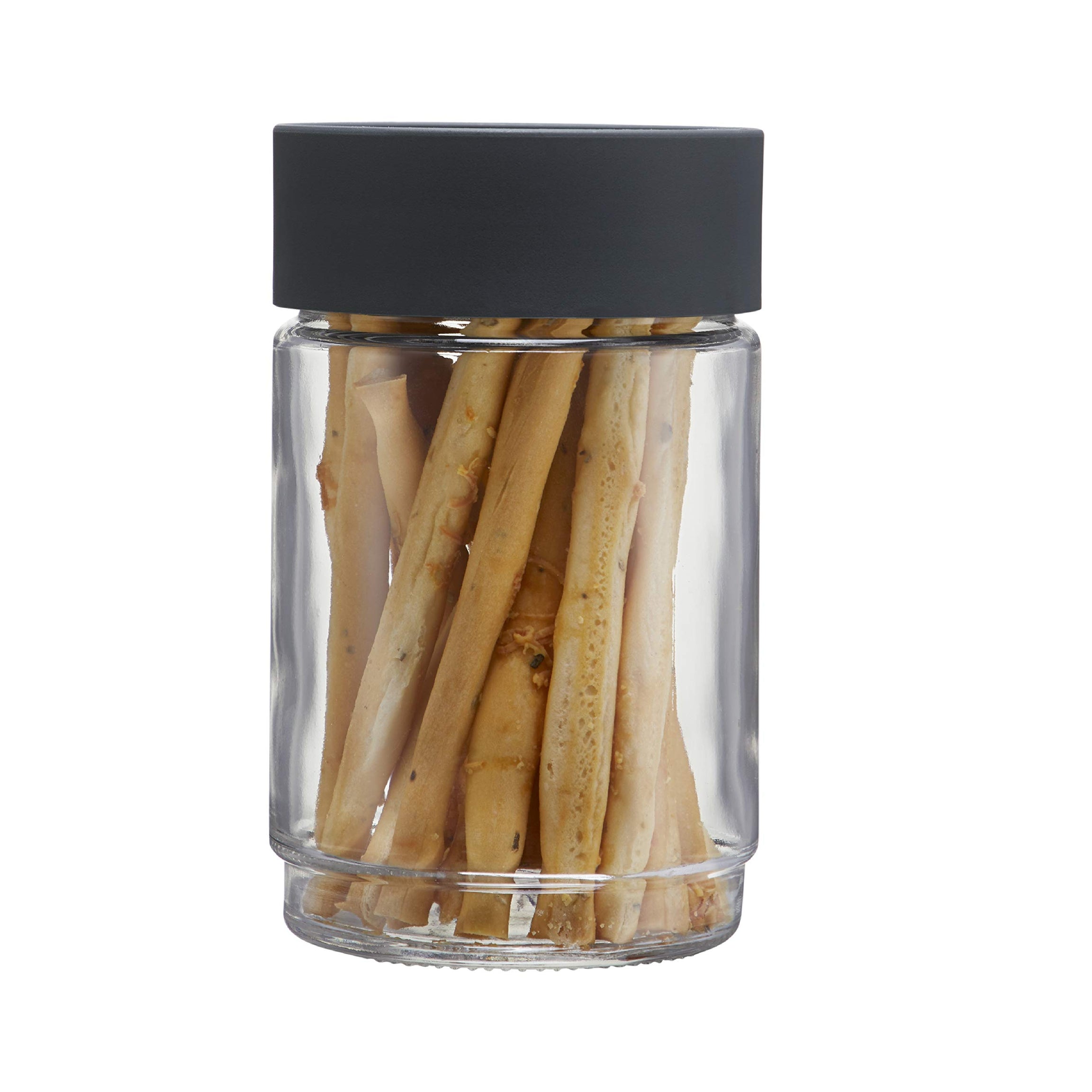 CELLO Modustack Glassy Storage Jar | Glass Jar with Lid | Air Tight Steel Lid and Stackable | For Storage of Food, Pulses, Spice, Cereals, Cookies, Dry Food | 750ml, Grey