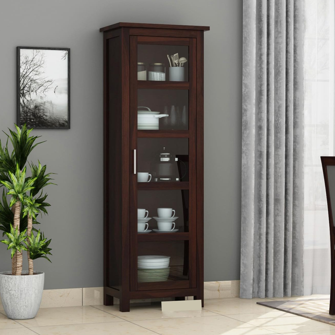 Hitanshi Decor Sheesham Wood Crockery Cabinet || Kitchen Cabinet || Display Cabinet | Bookshelf || Wooden Storage Cabinet || Wardrobes || Honey Finish (Walnut)