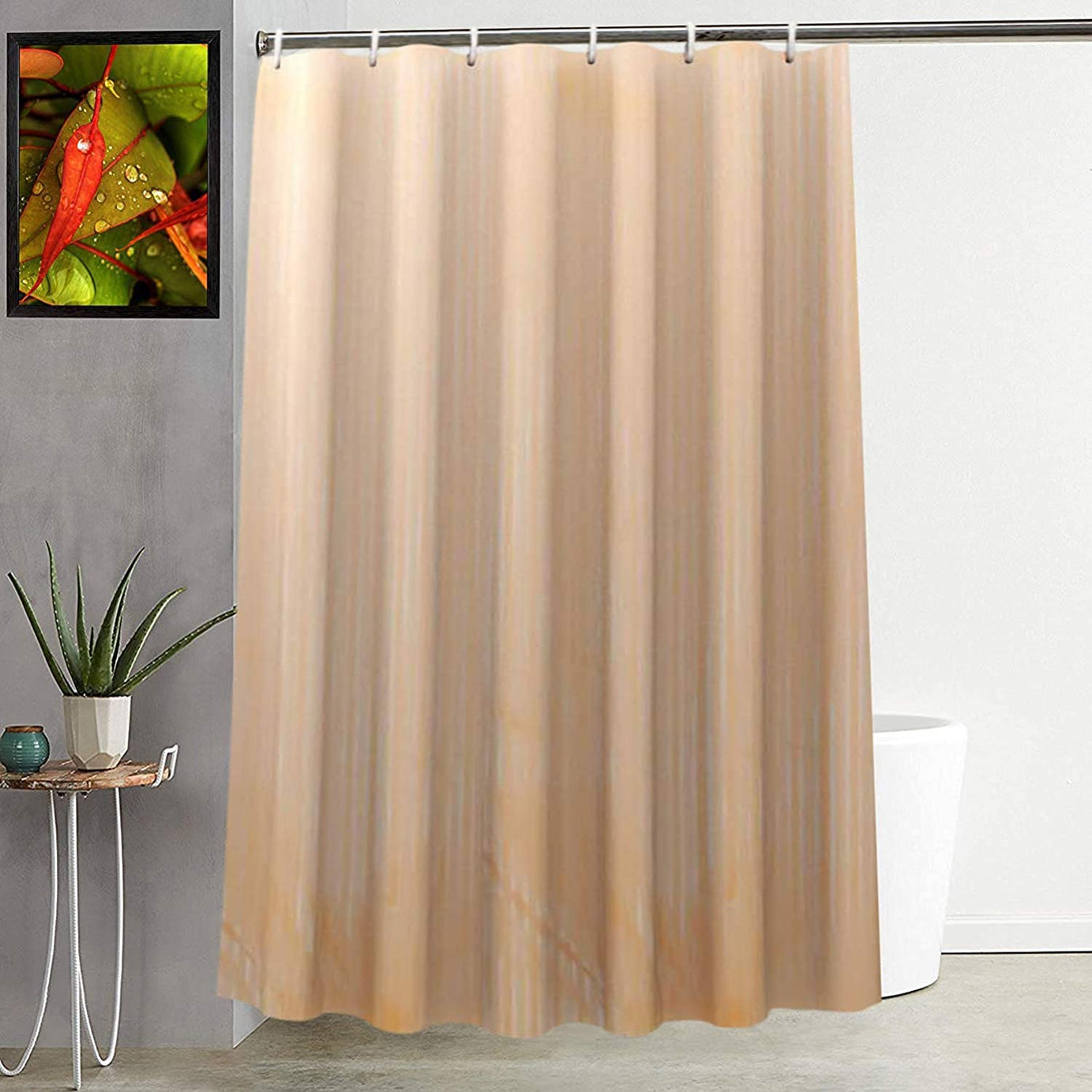 CASA-NEST Polyvinyl Chloride Self Lining Design Shower Curtain with 8 Hook (4.5feet x 7feet), (54x84 Inches), Cream Waterproof C S Lining007