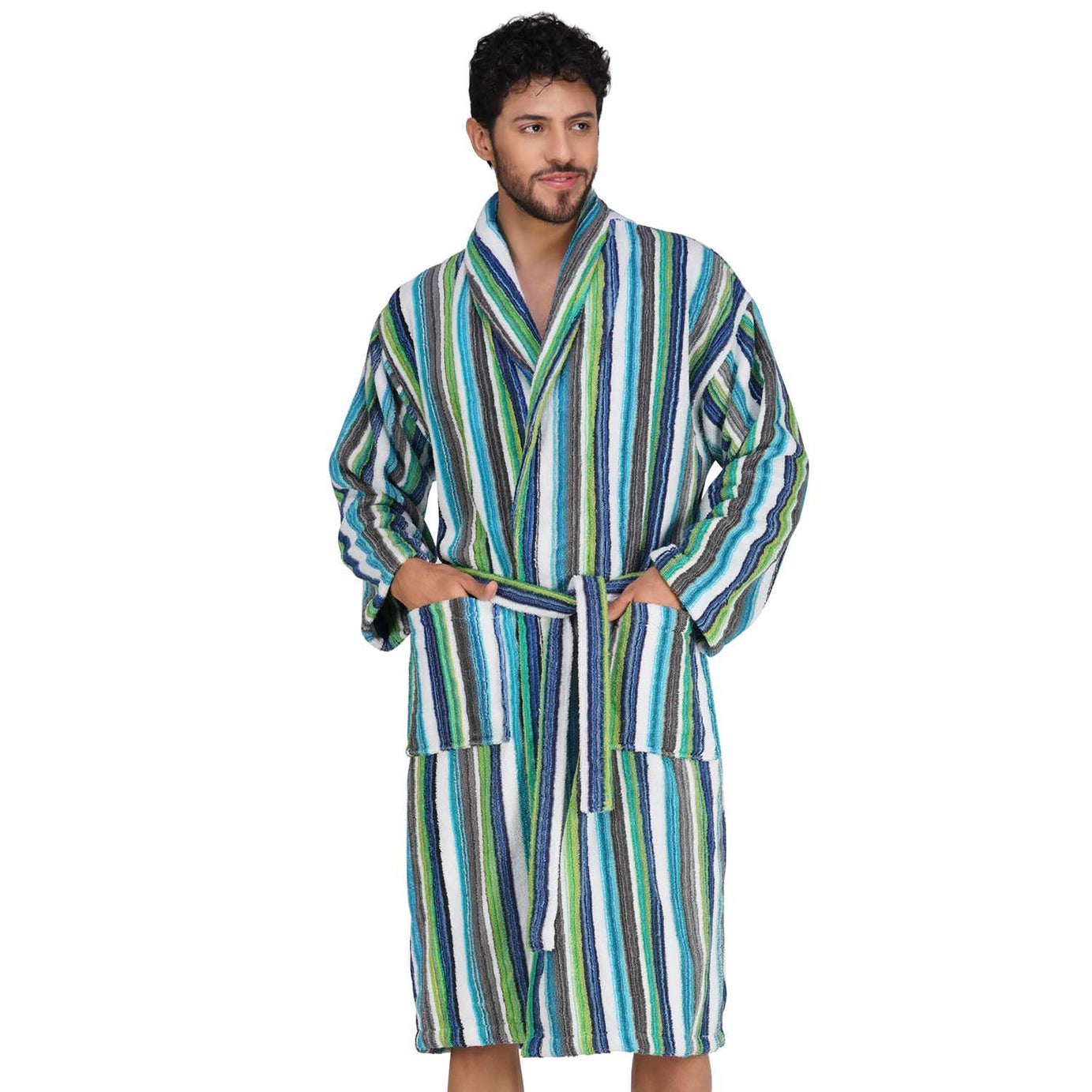 Rangoli 100% Cotton Bathrobe for Men with Matching Slippers | 420 GSM Unisex bath robes with Pockets, Lightweight & Highly Absorbent Luxurious Full Sleeves Bath Gown/Bath Robe, Aqua