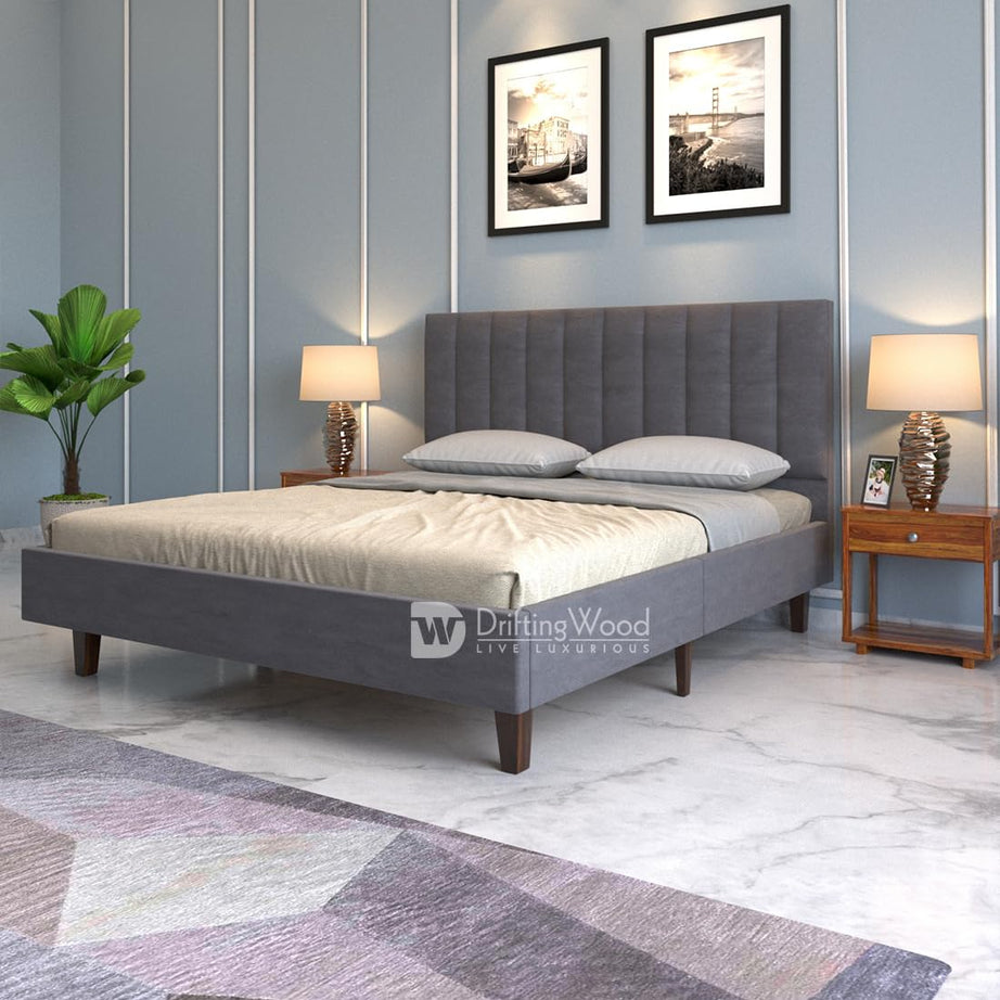 DRIFTINGWOOD Florina Engineered Wood Low Height King Size Bed Without Storage | Wooden Double Bed | Low Floor/Lying/Rise/Level/Profile Cot Bedroom Furniture | Grey, Mattress Size: 78x72 Inch