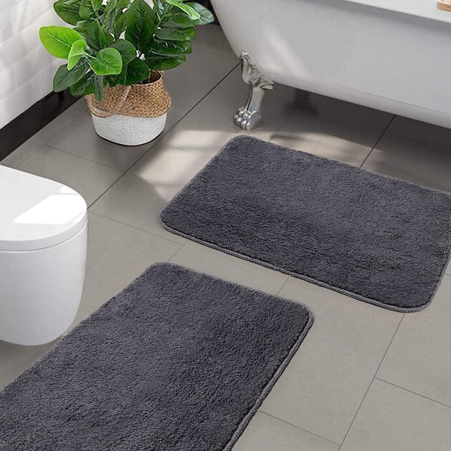 SARAL HOME EASY LIVING Saral Home Microfiber Anti-Skid Bath Mat Pack of 2 (Grey, 35X50 Cm, Rectangular)