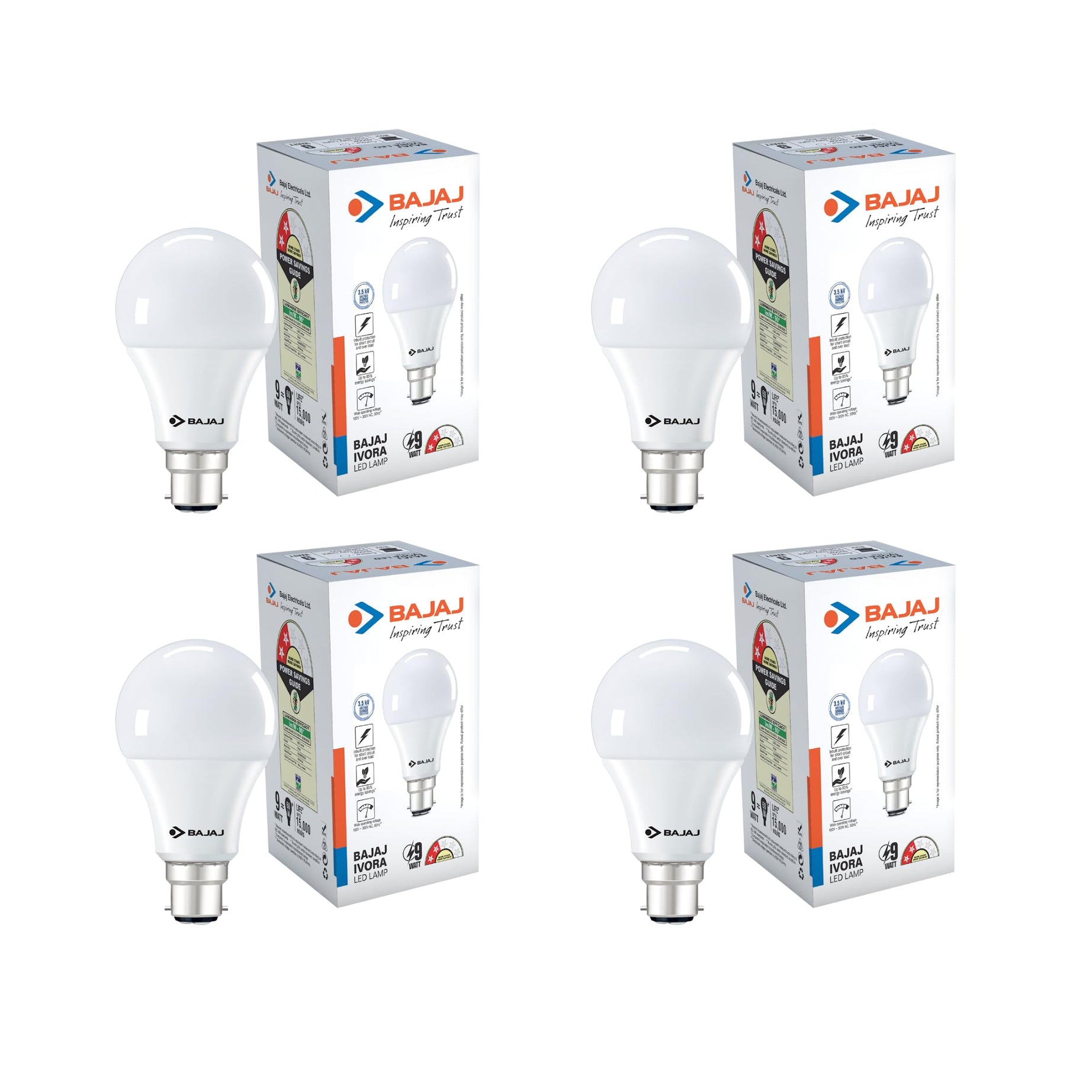 Bajaj Ivora HB LED Lamp 9W CDL Cool Daylight B22 LED Bulb (Pack of 4)