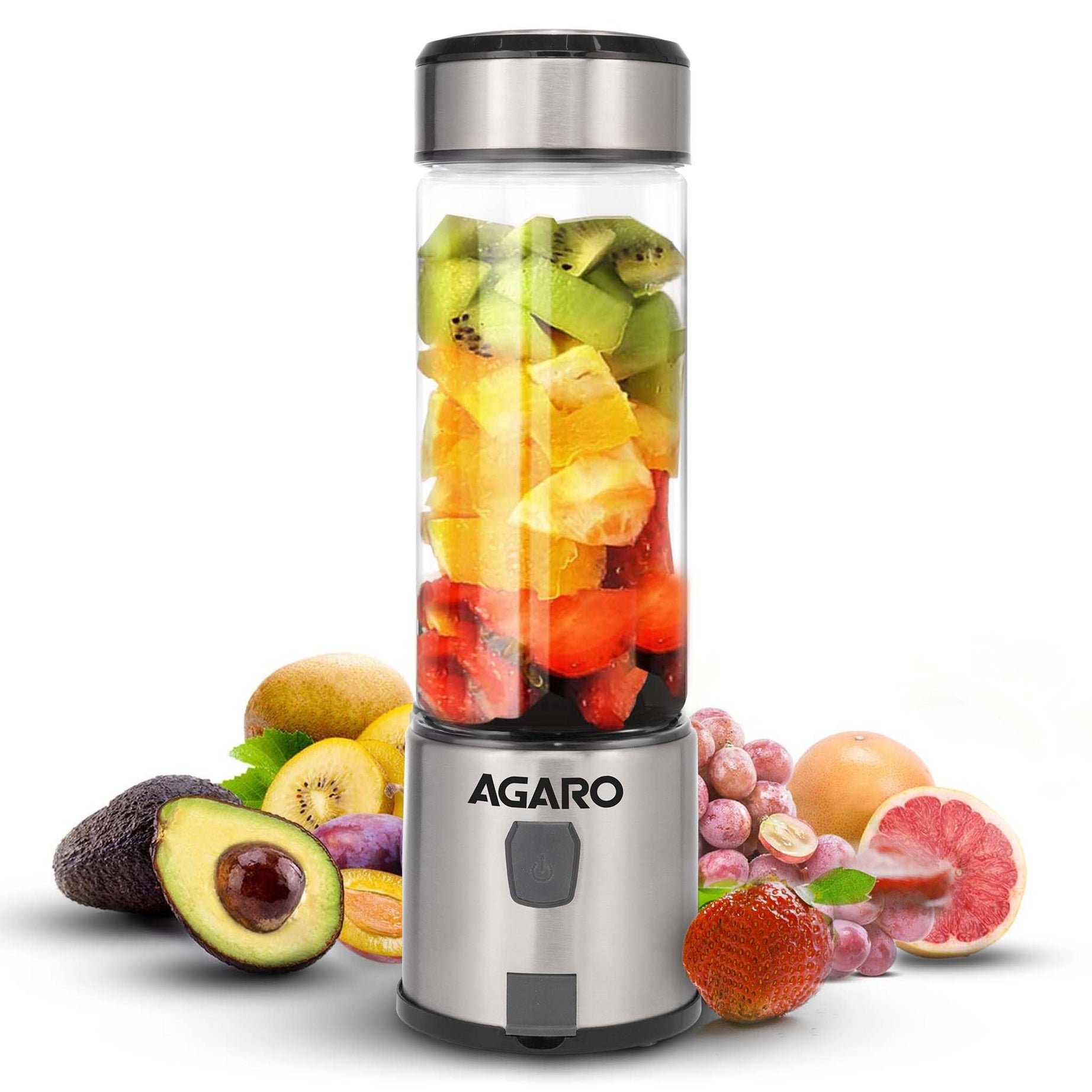 AGARO Galaxy Portable Blender, Portable Hand Blender For Kitchen, 450ml, For Smoothies, Shakes, & Juices, 126W, 3000 mAh Battery, USB Rechargeable, Fruit Juice Machine, Stainless Steel Blade