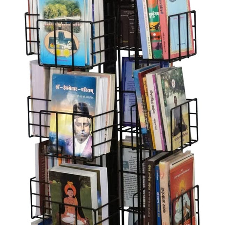 RAVIRAJ DISPLAY Alloy Steel Rotating Display Rack with 24 Compartments for Hardcover Books, Trade Paperbacks, Pocket Books, Mass Market Paperback Books (Black, Height- 164 cms)