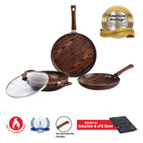 Cello Aluminium Induction Base Non-Stick Cookware Set, Brown, Woody