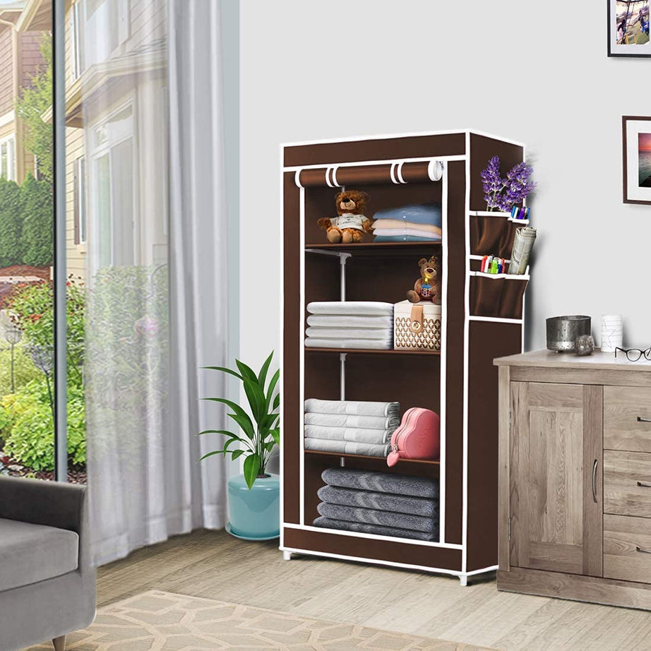 PHILOSHOP Wardrobe Organizer for Clothes,Almirah for Clothes,Bedroom Organiser with 4 Layer (Brown, Metal)