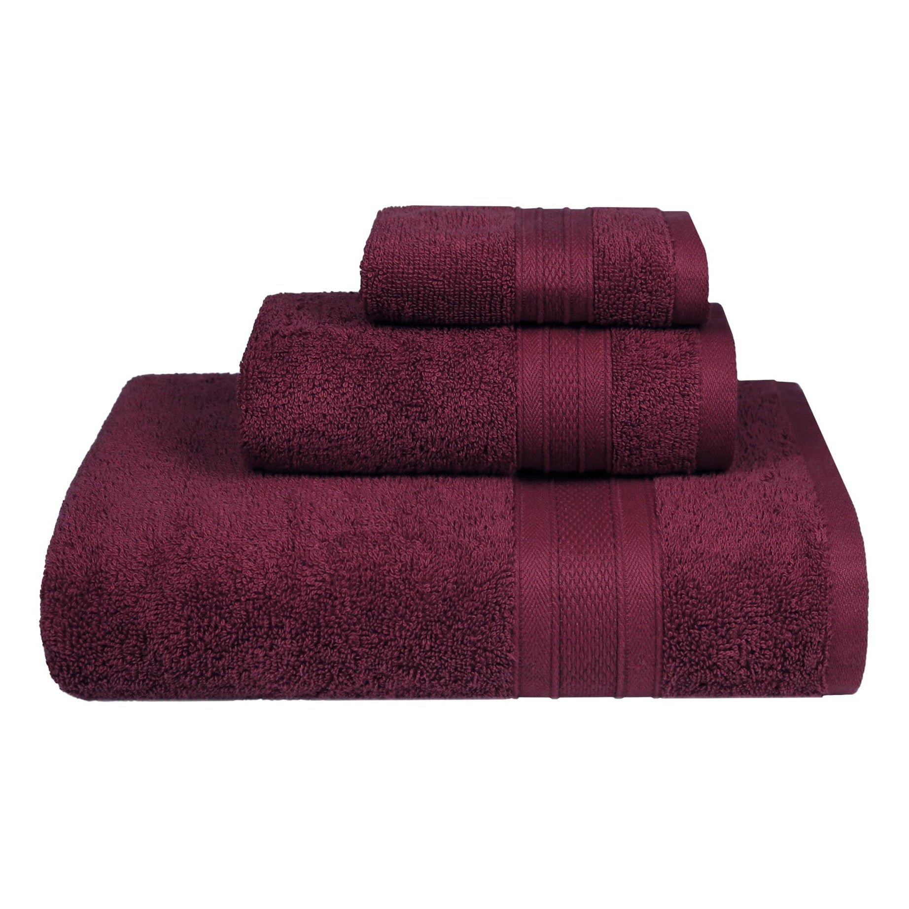 Trident Soft Comfort Air Rich Towels for Bath, 100% Cotton Towel, Super Soft, Highly absorbent, 3 Pieces Towel Set, 500 GSM - Red Wine