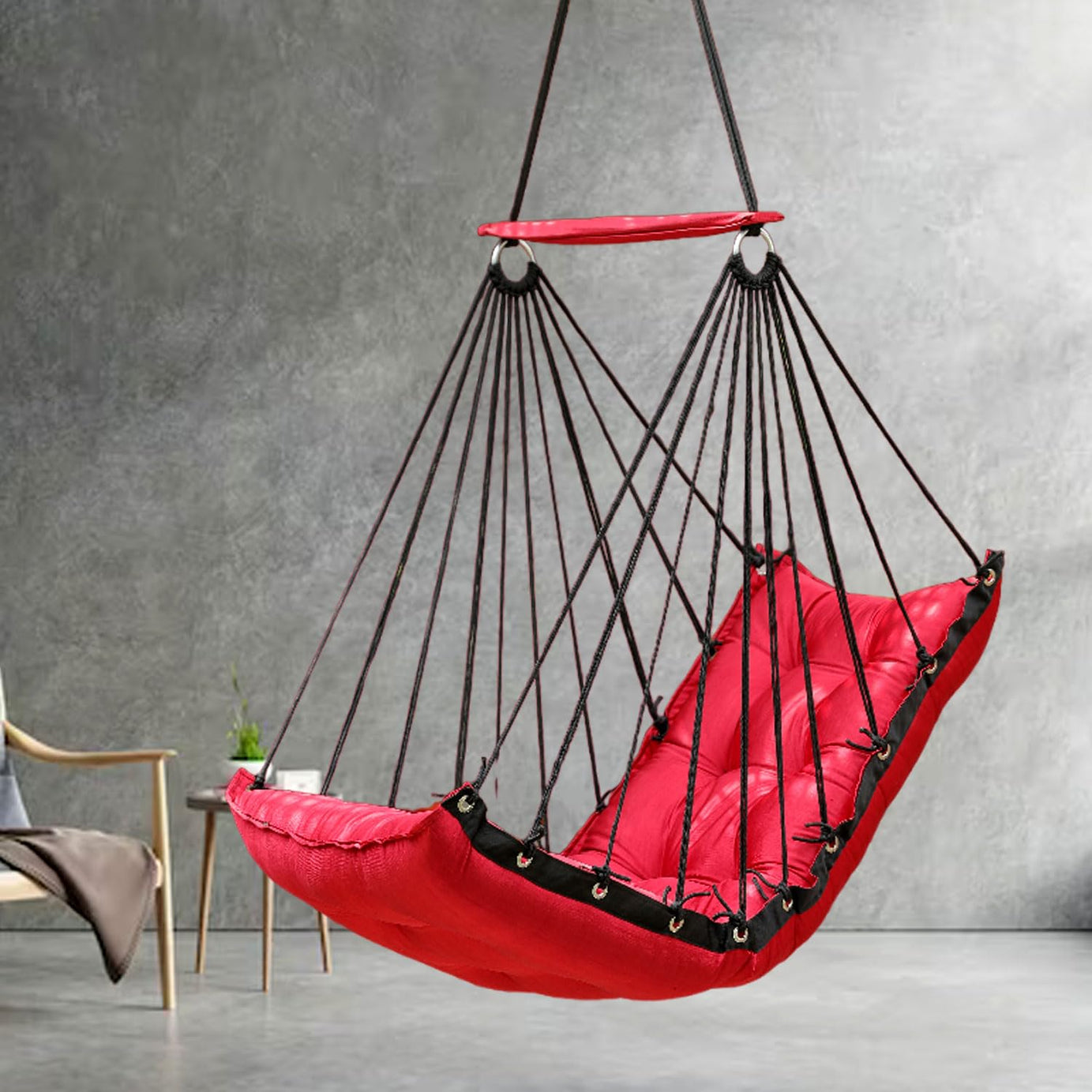 JULJULIA Hammock Swing Hanging Chair uyyala jula for Adult Kids Indoor Outdoor Balcony Sturdy Cotton Weave Max 200 kgs - Low Red - DN-28