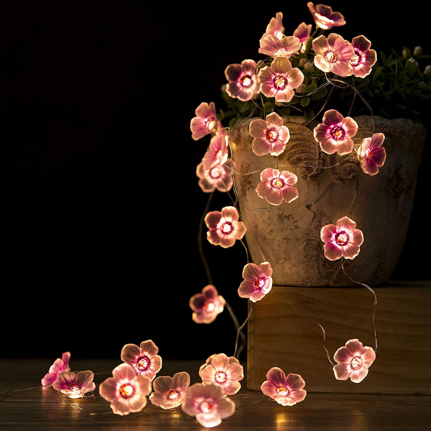 Glowserie Flower String Lights Fairy Pink Cherry Blossom String Lights, 6Ft 16 Leds Battery Operated String Lights For Kids Girls Bedroom, Christmas, 7 Feet - 7 Feet