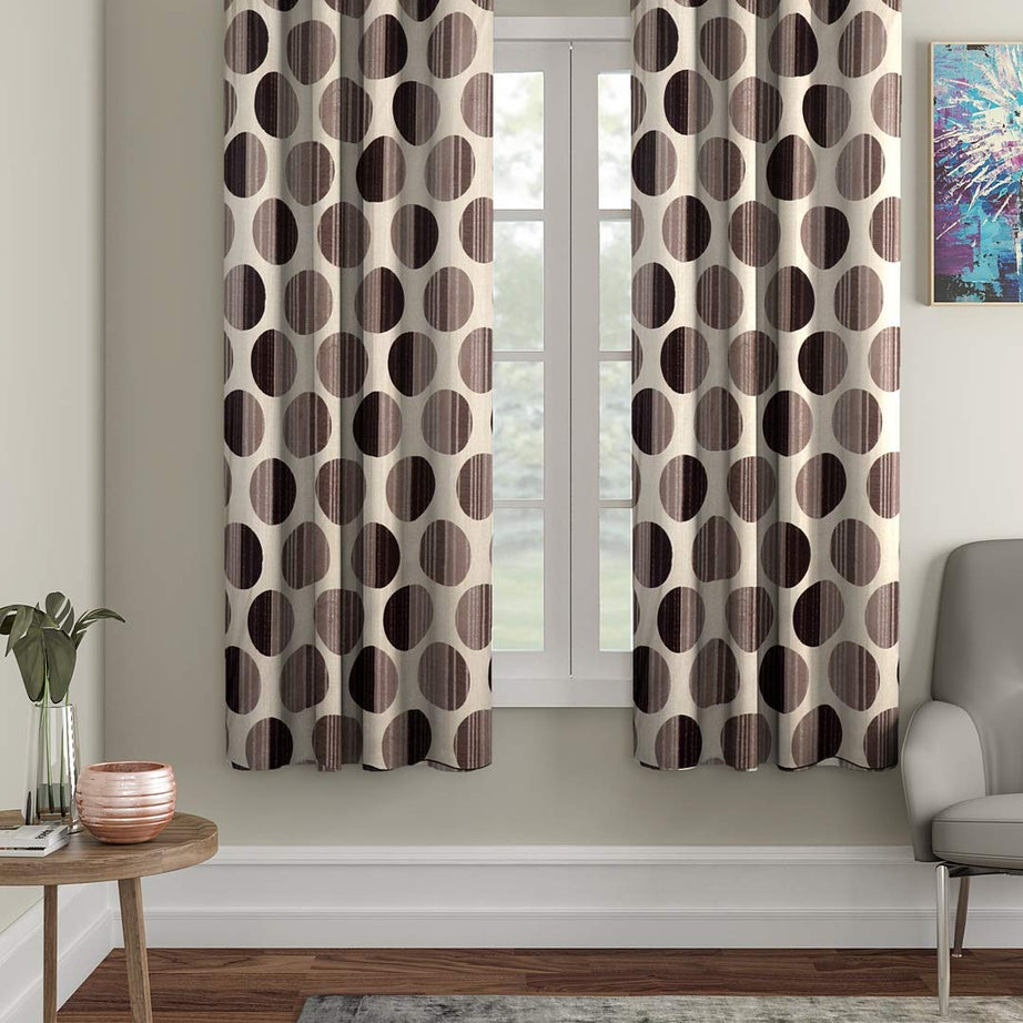 Cortina 2 Piece Polka Design Panel Eyelet Polyester Window Curtains - 5 Feet, Brown