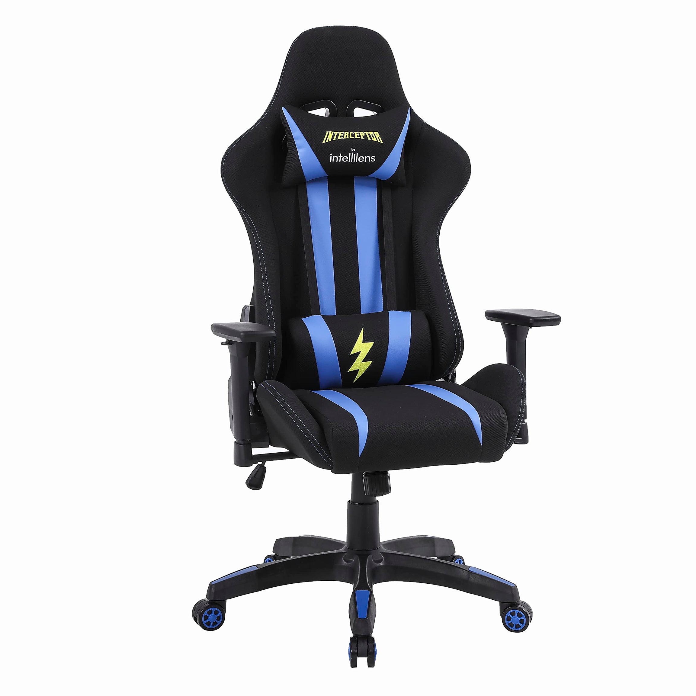 INTERCEPTOR Gaming Chair Diablo Series - Mesh Fabric | Ergonomic Design with Premium Fabric, Adjustable Neck & Lumbar Pillow, 3D Adjustable Armrests - Blue