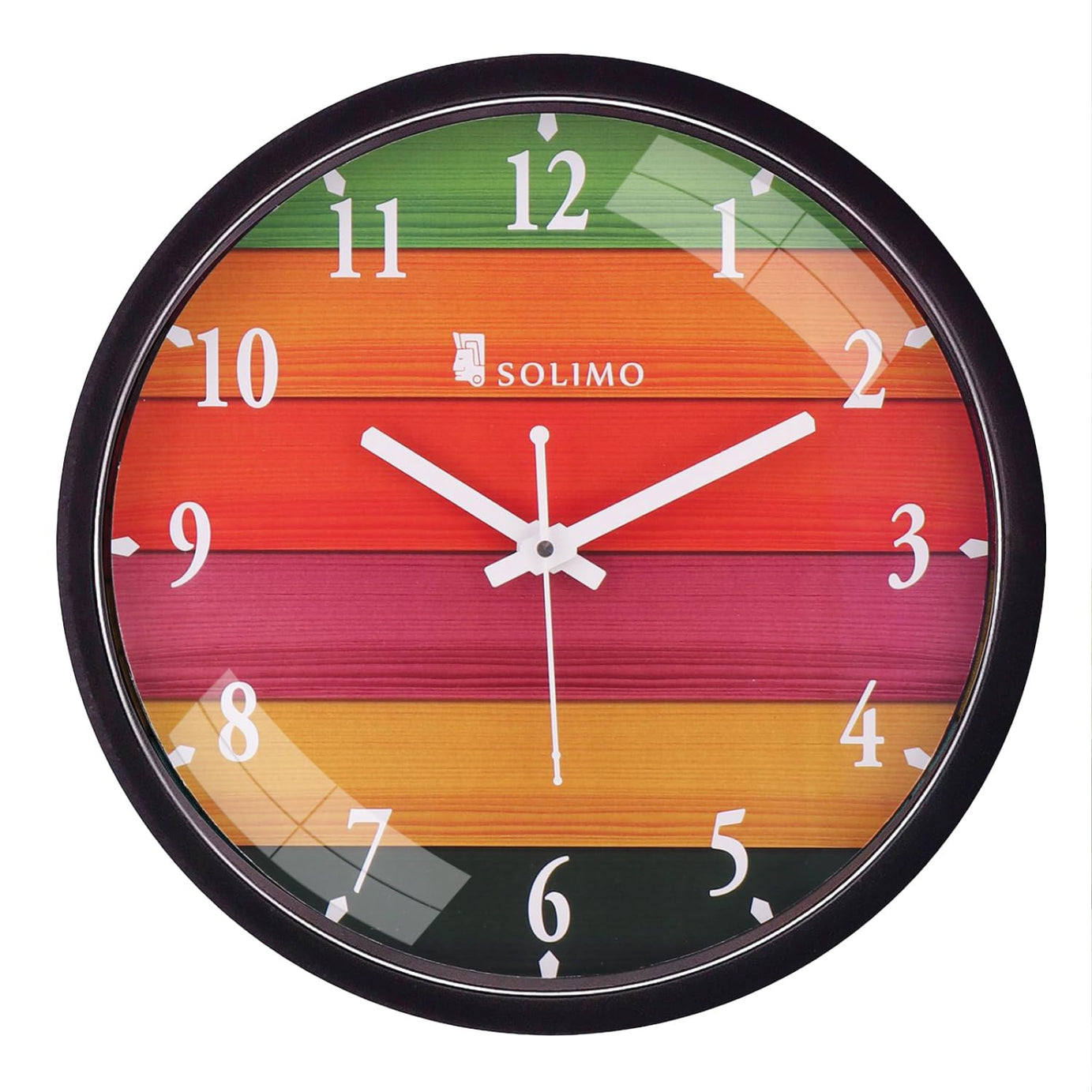 Amazon Brand - Solimo 12-inch Plastic & Glass Wall Clock - Different Strokes (Step Movement, Black Frame)