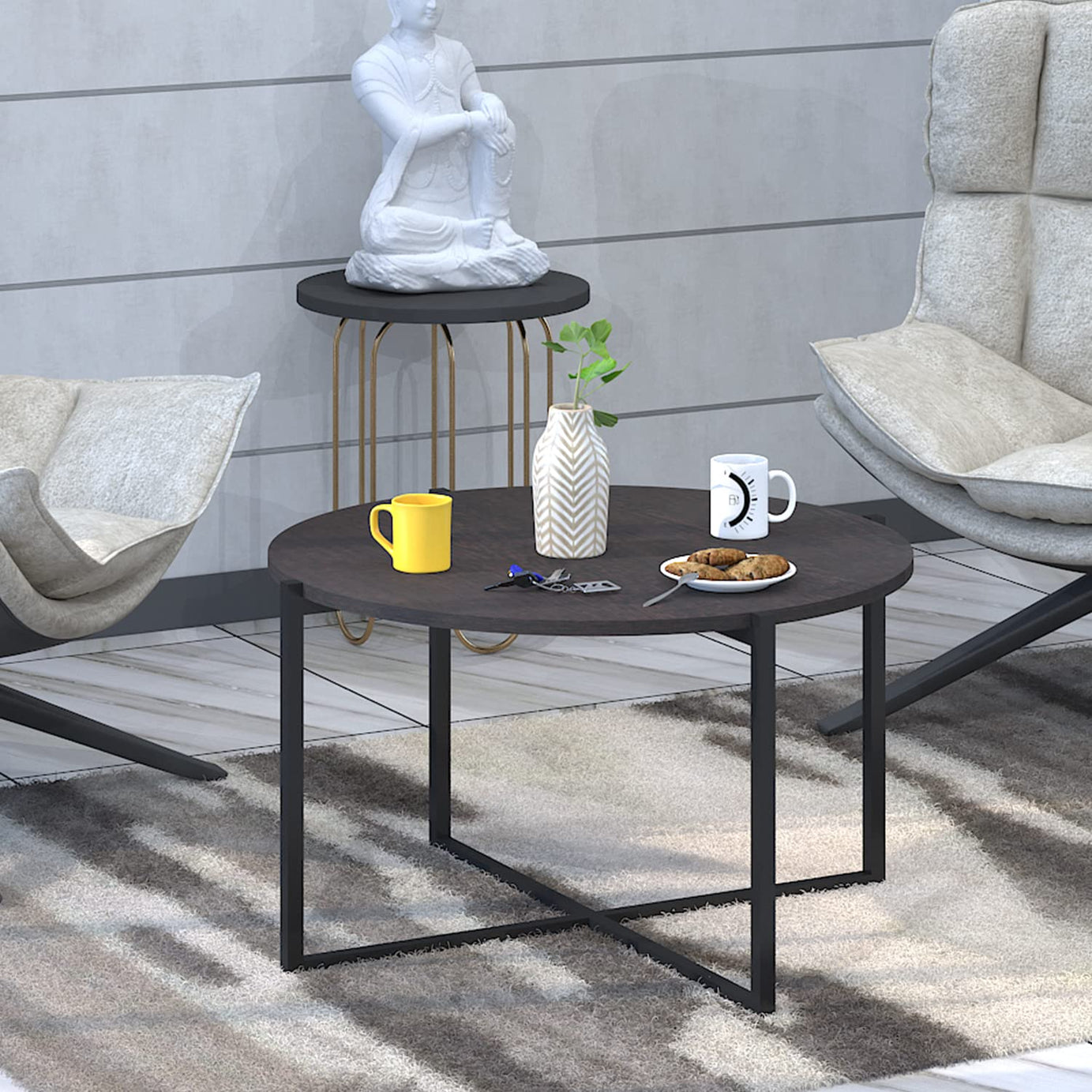 Klaxon Ava Coffee Table for Living Room/Tea Table-Teapoy Table/Center Table for Office/Hall - Asian Walnut & Black