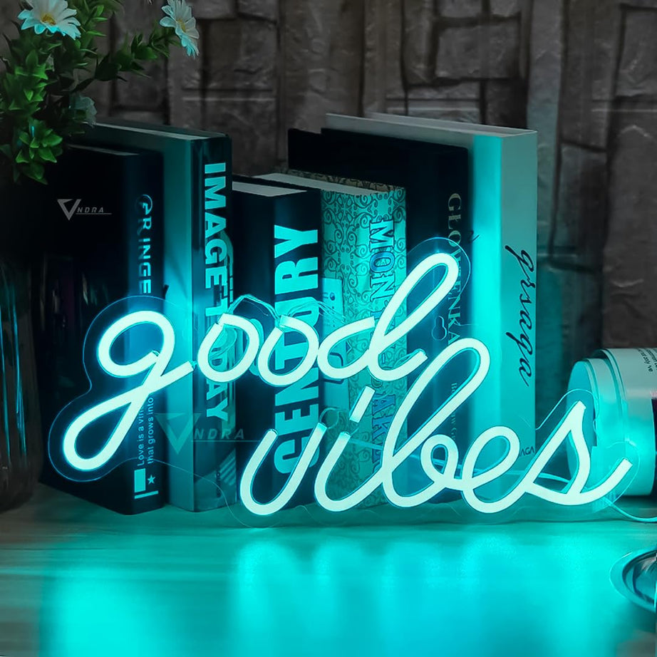 VNDRA™ Good Vibes Neon Sign, LED Neon Signs Neon Light for Wall Decor Bedroom Birthday Party Wedding Bar Pub Club Hotel led Light neonsign (L-30.5 and B-16) CM (ICE BLUE)