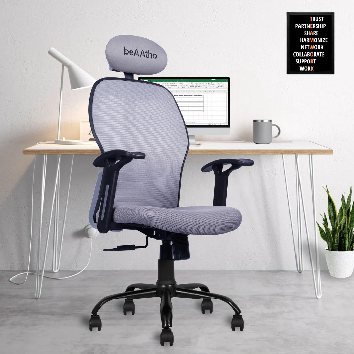 beAAtho® Leo Ergonomically Adjustable Executive High Back Mesh Home & Office Revolving Chair. (Grey)