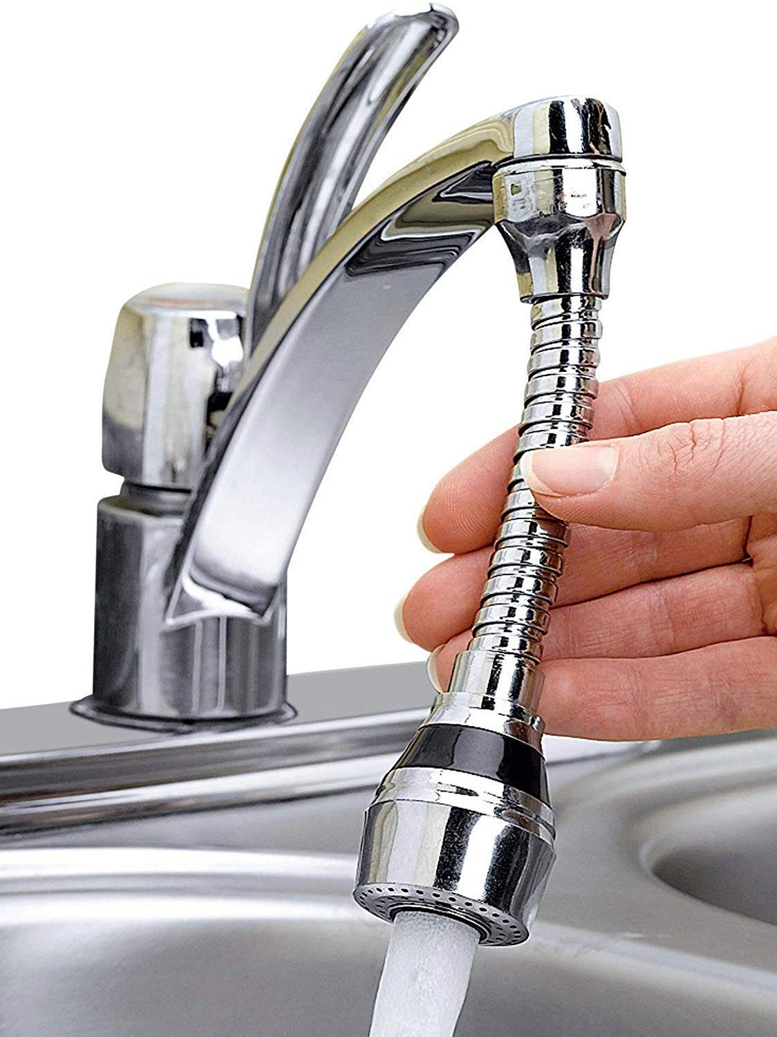 BKN 360 Degree Rotating Water-Saving Sprinkler and Faucet Aerator Flexible Water Faucet Sprayer Extender Jet Spray for Sink Turbo Flex - 6 Inch