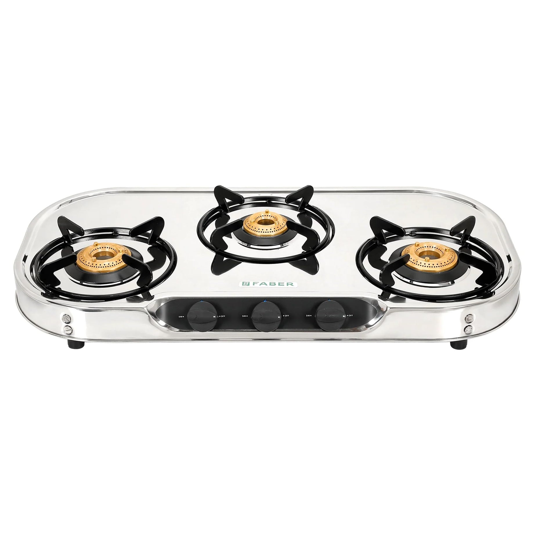 Faber high efficiency 3 Brass Burner gas stove|| Stainless Steel|| ISI Certified gas stove, Manual Ignition, (COOKTOP CRYSTAL 3BB SS) 2 year comprehensive warranty