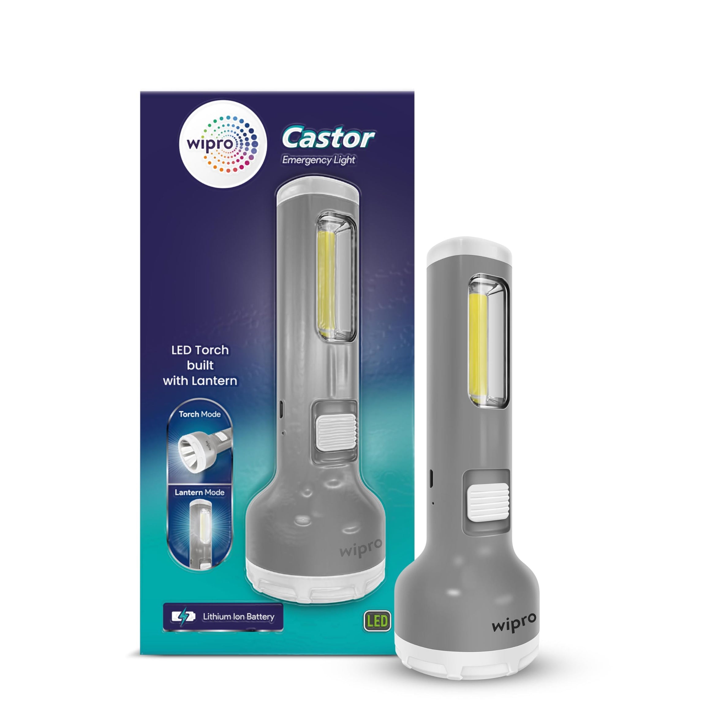 Wipro Castor Multi-Functional Rechargeable Emergency Light(Grey)| Torch mode|Lantern Mode |Li-Ion Battery