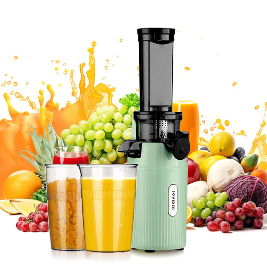 Mini Electric Juicer Fruits Cold Press Squeezer Small Manual Citrus Juicers Vegetable Processor Slow Masticating Juicer Machines 200W Slow Juicer Machine with 400ml Juice Cup Juicer Machines