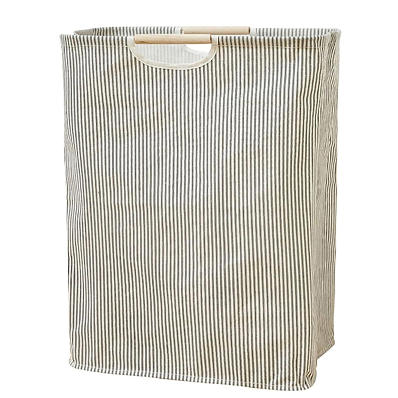 House of Quirk 52 Litre Linen Cotton Collapsible Laundry Basket For Folding Portable Dirty Clothes Storage Hamper (Beige/Grey Vertical)